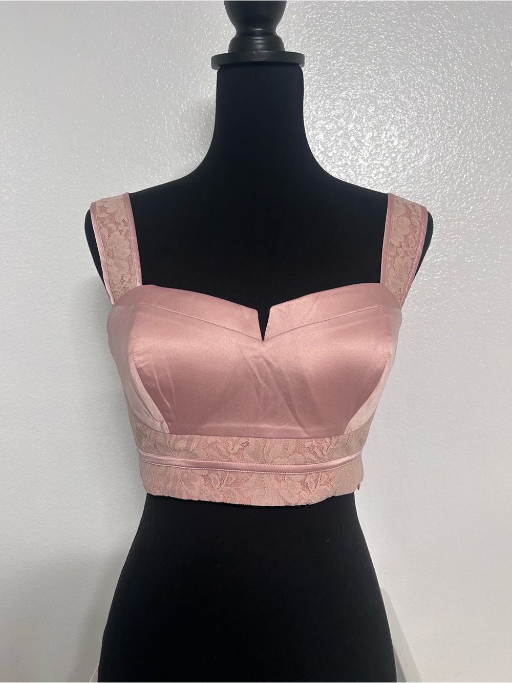 bebe Dusty Pink Satin Lace-Trim Bralette